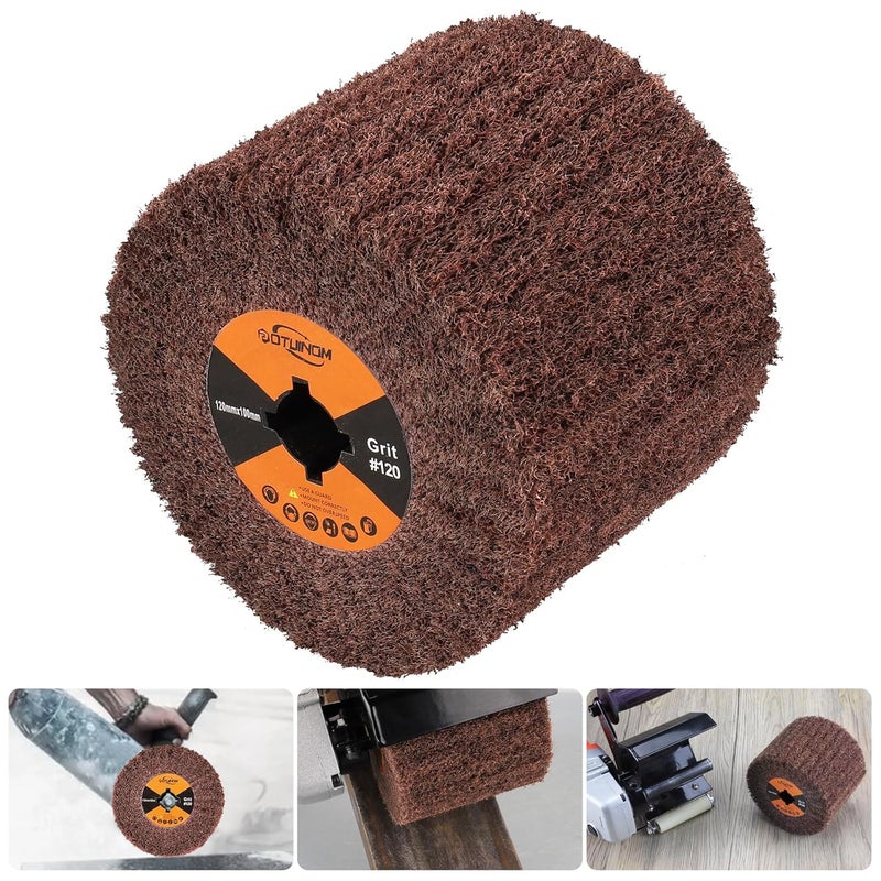 POTUINOM Non-Woven Wheel Surface Conditioning Tool, 120 Grit 120 x 100 x 19 mm Abrasive Drawing Polishing Wheel for Wood Metal Burnishing Wheel 4.7"x 4" - Image 1